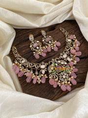 Pink Bead Victorian Diamond Choker Short Neckpiece -VV851