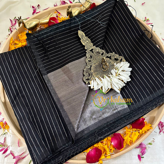 Black with Silver Maheshwari Silk Cotton Saree -VS1783