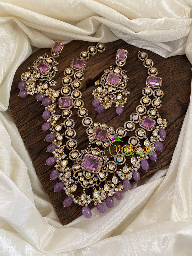 Layered Victorian Diamond Long Neckpiece -Lavender-VV889