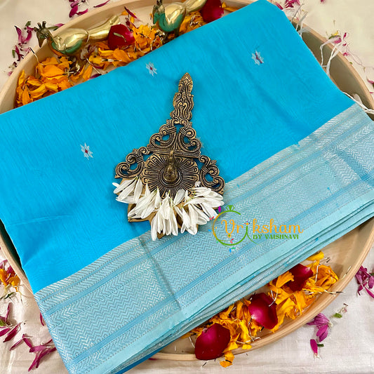 Light Blue with Silver Maheshwari Silk Cotton Saree -VS1784