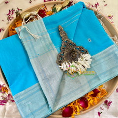 Light Blue with Silver Maheshwari Silk Cotton Saree -VS1784