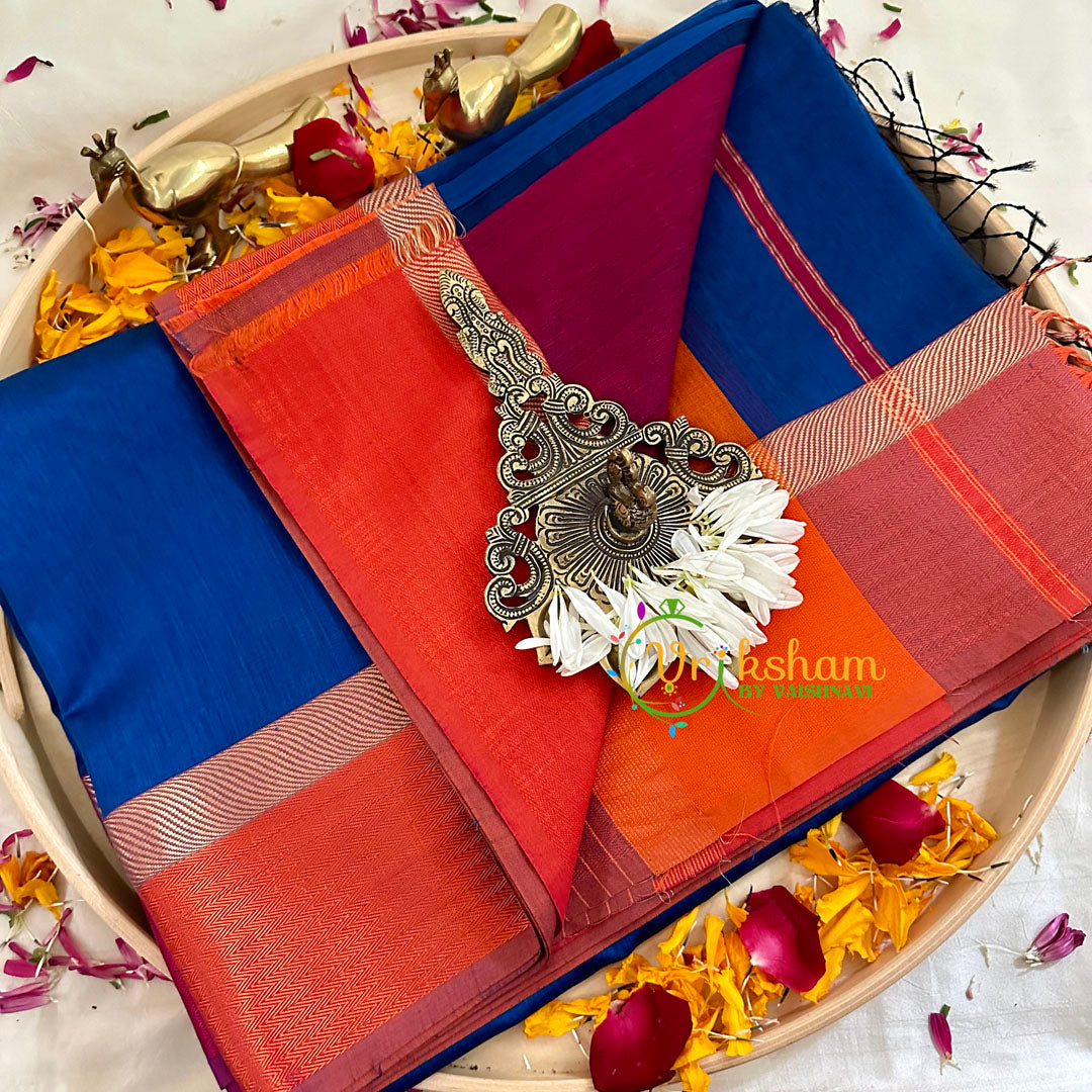 Ink Blue with Ganga Jamuna Border Maheshwari Silk Cotton Saree -VS1785