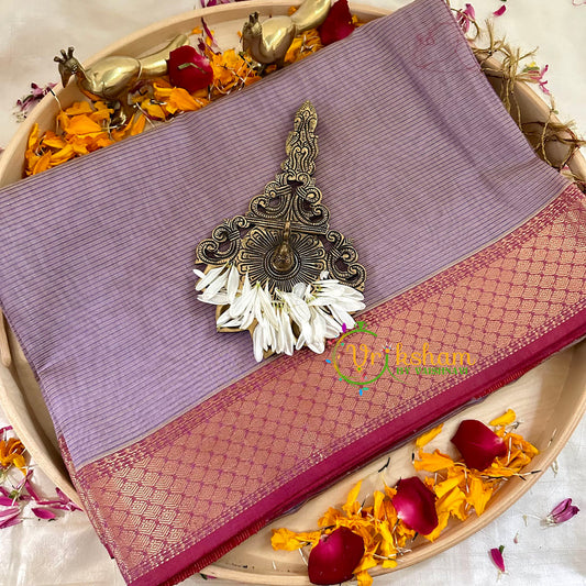 Lilac with Red Maheshwari Silk Cotton Saree -VS1786