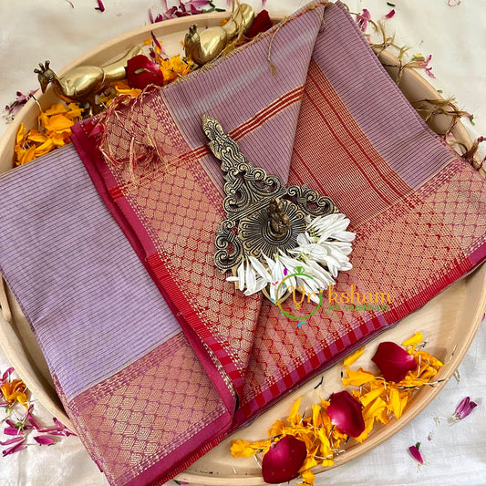 Lilac with Red Maheshwari Silk Cotton Saree -VS1786