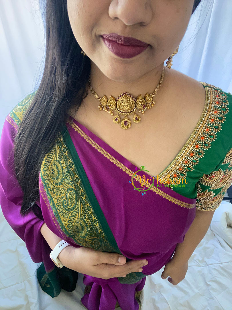 Premium AD Stone Lakshmi High Neck Choker-Red-G6000