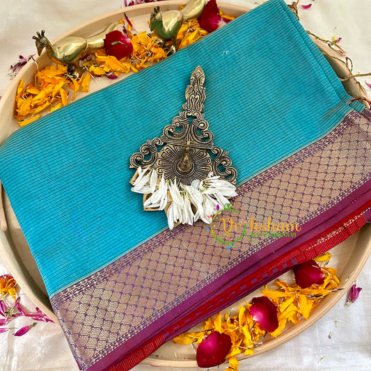 Sea Blue Maheshwari Silk Cotton Saree -VS1788