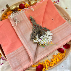 Peach Maheshwari Silk Cotton Saree -VS1791