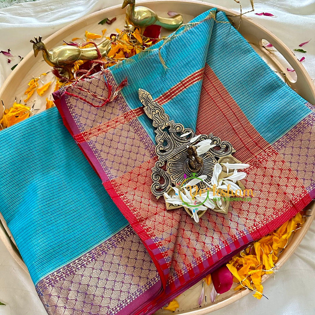 Sea Blue Maheshwari Silk Cotton Saree -VS1788