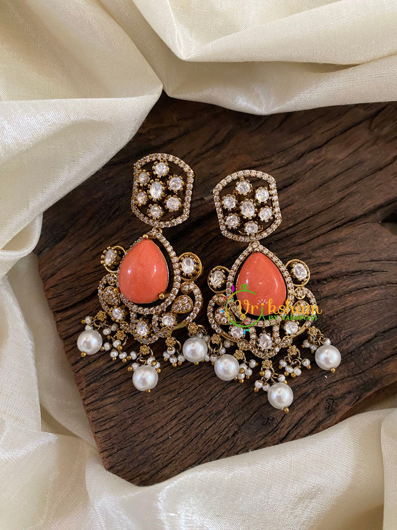 Orange Victorian Diamond Danglers -VV895