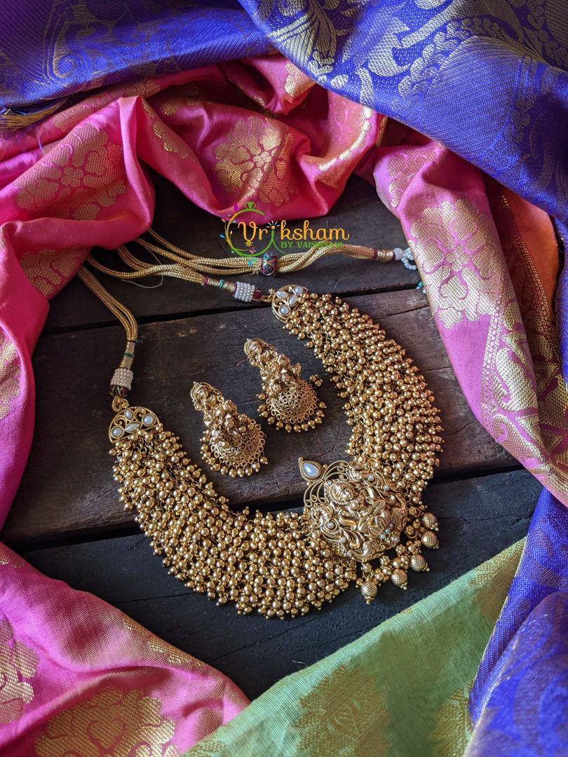 Golden Lakshmi Short Neckpiece - Pearl Stone-G487