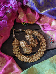 Double Coin Layer Lakshmi Neckpiece with Big Jhumkas-G463