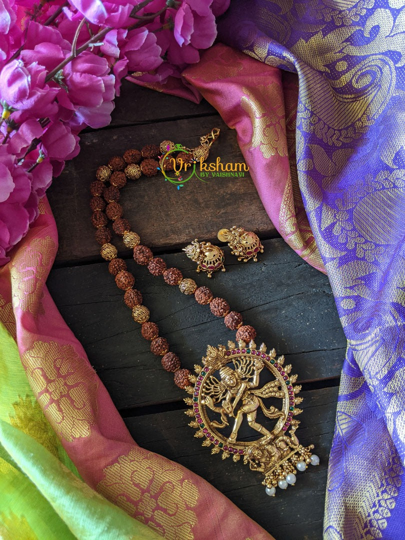 Golden Natarajar Long Neckpiece - Rudraksham Style Chain-G494