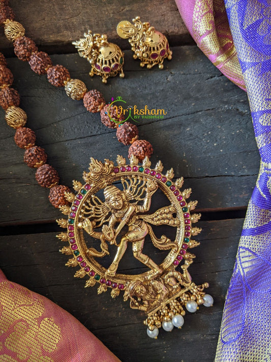 Golden Natarajar Long Neckpiece - Rudraksham Style Chain-G494