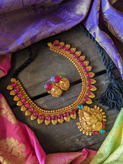 Kolhapuri Golden Temple Neckpiece -Pink -G950