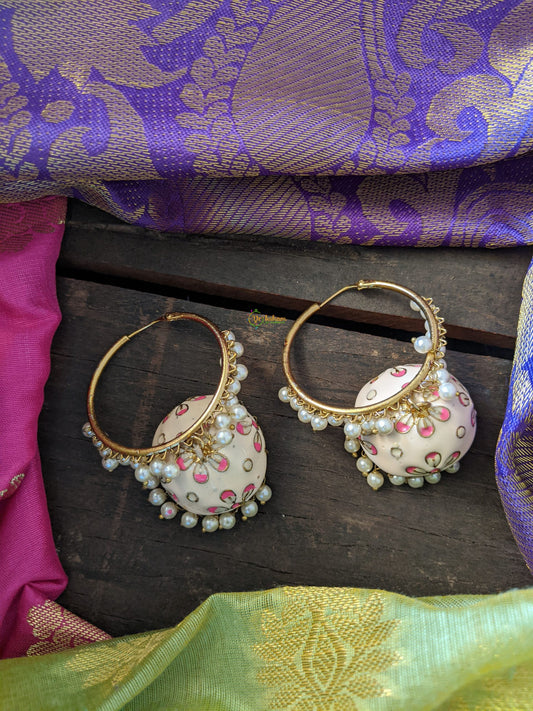 Meenakari Jhumkas -Loop Ring with Jhumka -Beige -G1294