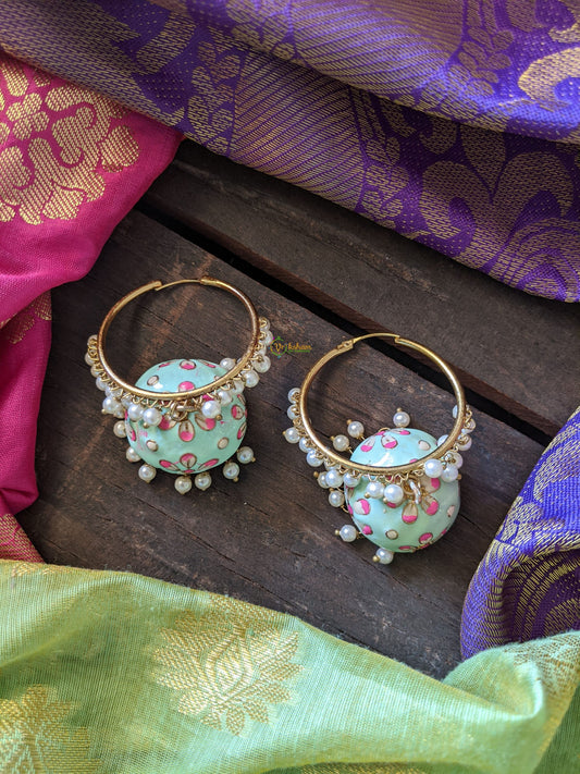 Meenakari Jhumkas -Loop Ring with Jhumka -Green -G1293