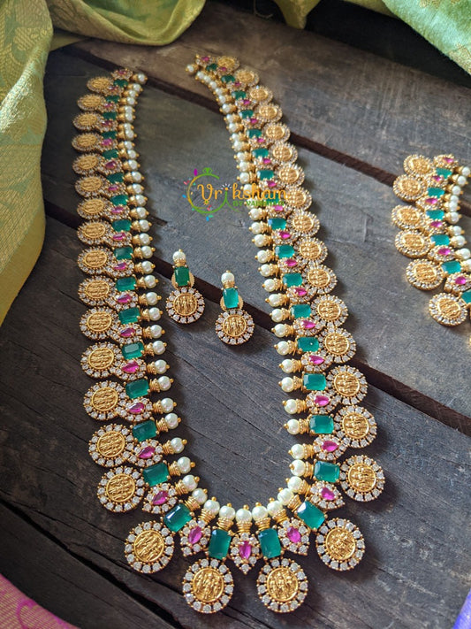 Emerald Ram parivar AD stone Coin Long Neckpiece-G303