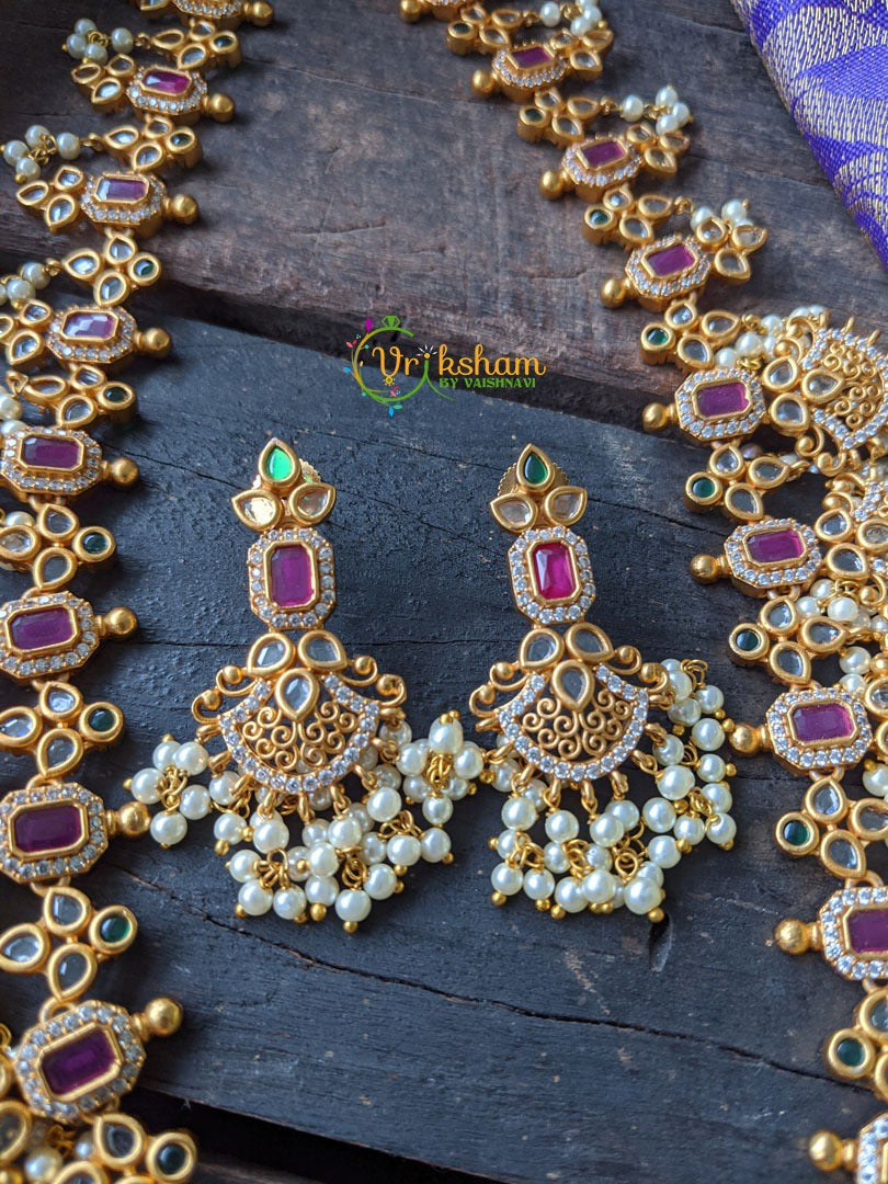 Gold Look Alike Guttapusalu Haram-Red CZ Set -G122 – vrikshamindia