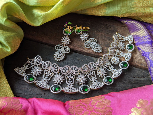 American Diamond Choker -White and Emerald Green -G148