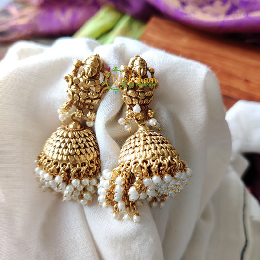 Lakshmi Pearl Jhumkas -Temple jhumkas -G990