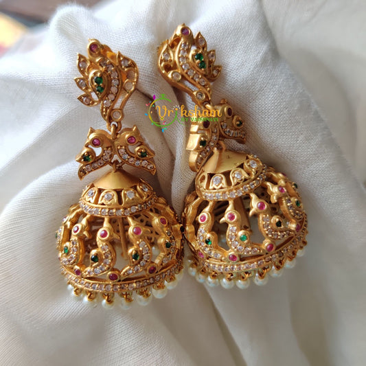 CZ Stone Parrot Jhumkas -G985