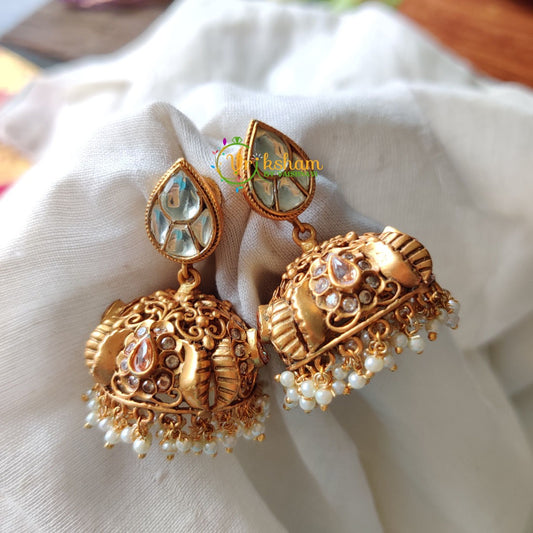 Kundan and AD stone Jhumkas -White -G983