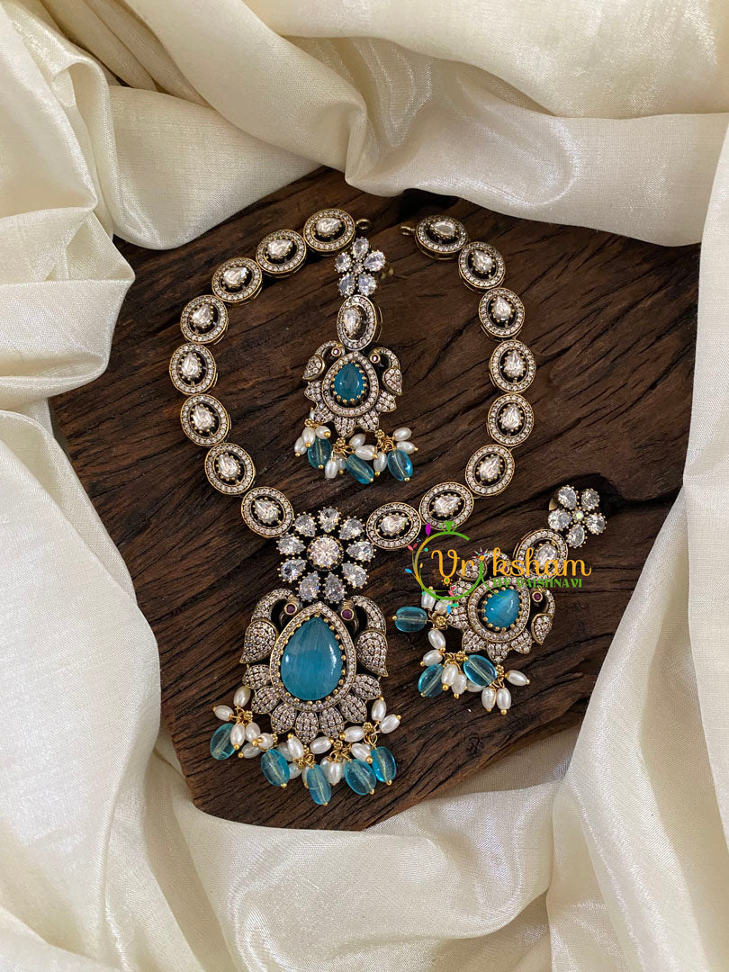 Light Blue Victorian Diamond Pendant Short Neckpiece -VV860