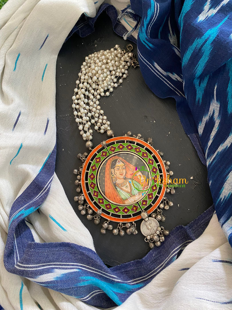 Afghani Silver Neckpiece with Meenakari Pendant-S406
