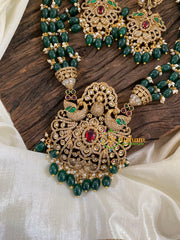 Dark Green Bead Layered Victorian Diamond Neckpiece -VV882