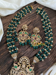 Dark Green Bead Layered Victorian Diamond Neckpiece -VV882