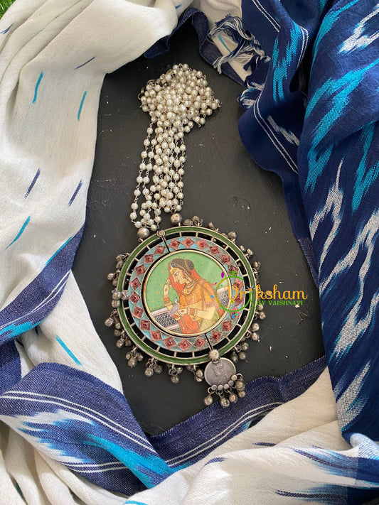 Afghani Silver Neckpiece with Meenakari Pendant-S409