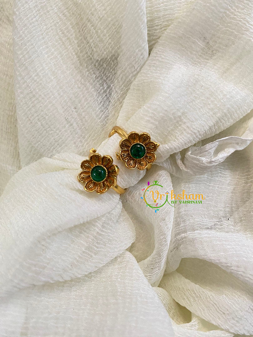 Premium AD Stone Toe Rings -Green-G10058