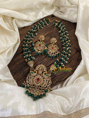 Dark Green Bead Layered Victorian Diamond Neckpiece -VV882