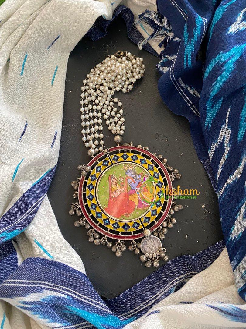 Afghani Silver Neckpiece with Meenakari Pendant-S411