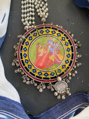 Afghani Silver Neckpiece with Meenakari Pendant-S411