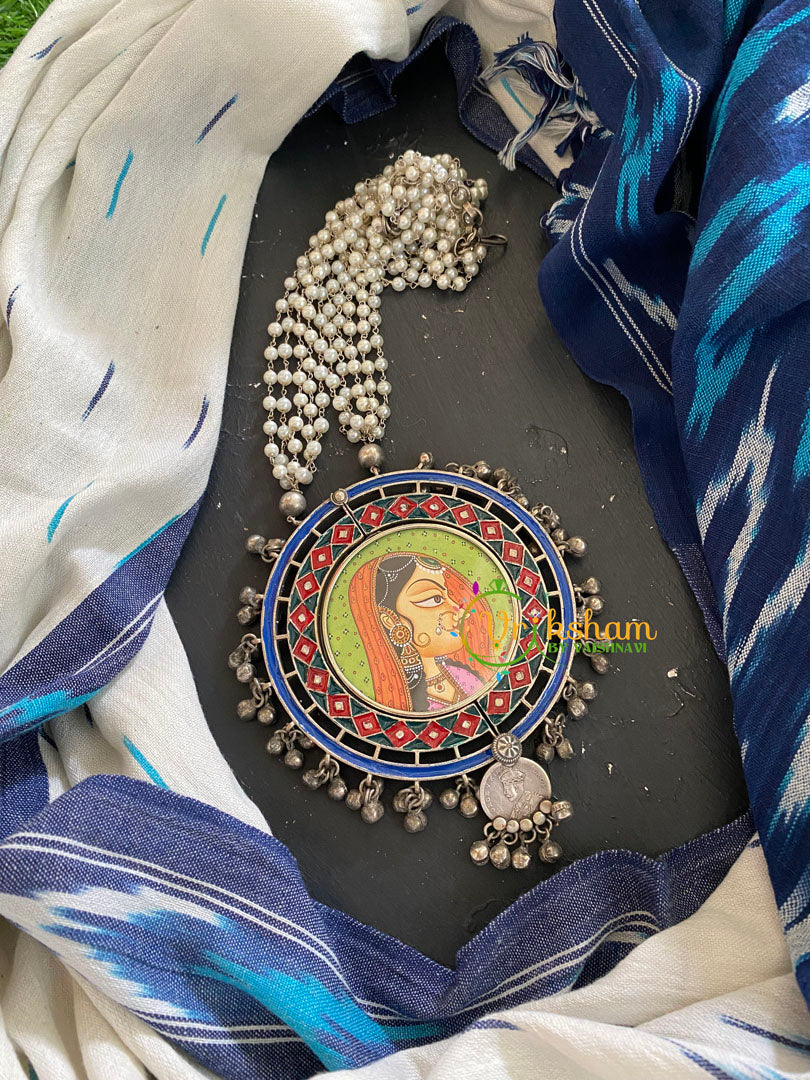 Afghani Silver Neckpiece with Meenakari Pendant-S415