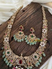 Pastel Green Bead Victorian Diamond Long Neckpiece -VV884