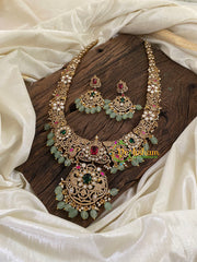 Pastel Green Bead Victorian Diamond Long Neckpiece -VV884