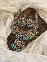 Pastel Green Bead Premium Victorian Diamond Long Neckpiece -VV883