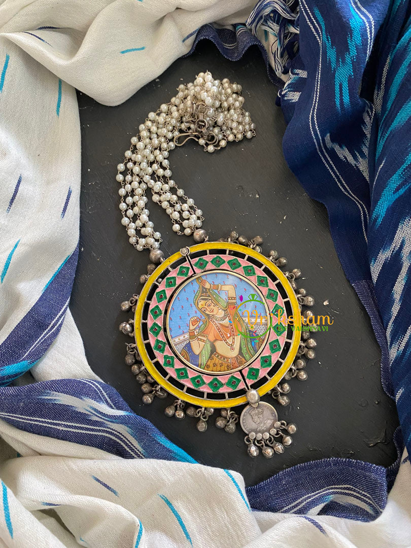Afghani Silver Neckpiece with Meenakari Pendant-S418