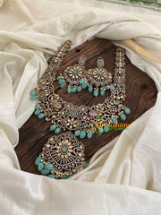 Pastel Green Bead Premium Victorian Diamond Long Neckpiece -VV883