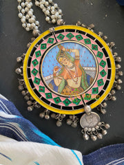Afghani Silver Neckpiece with Meenakari Pendant-S418