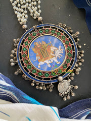 Afghani Silver Neckpiece with Meenakari Pendant-S419