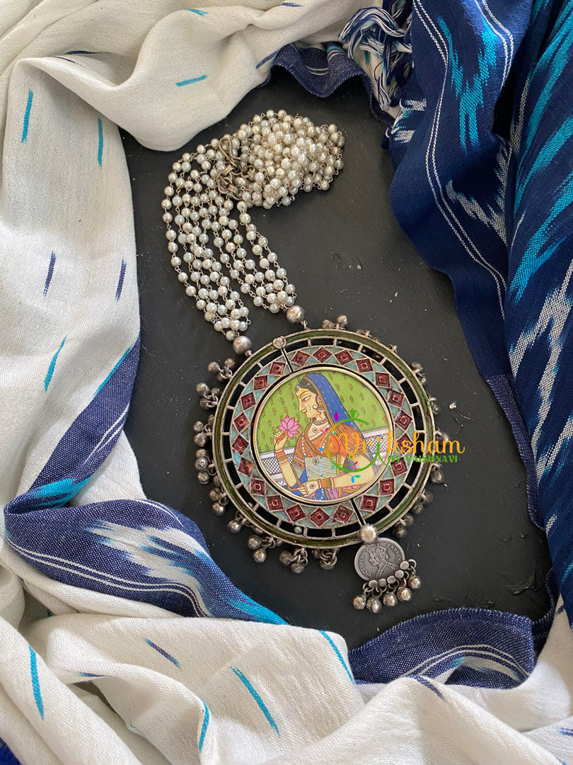 Afghani Silver Neckpiece with Meenakari Pendant-S420