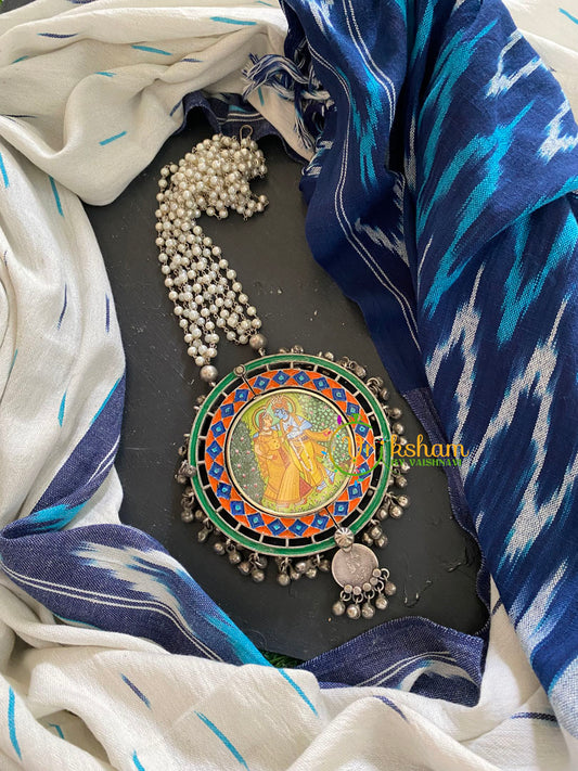 Afghani Silver Neckpiece with Meenakari Pendant-S422