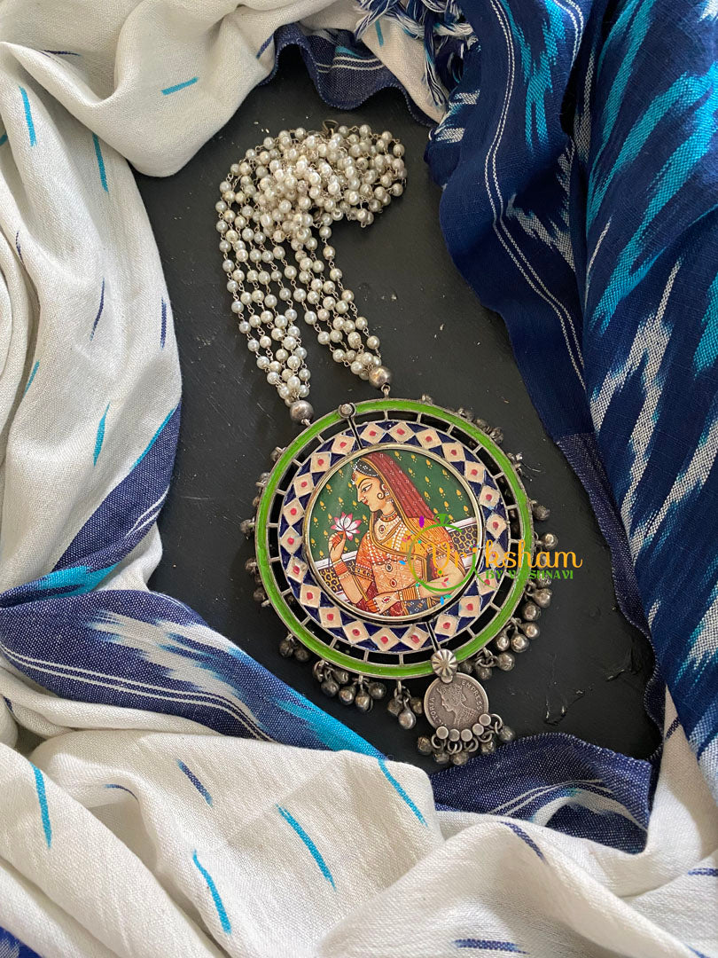 Afghani Silver Neckpiece with Meenakari Pendant-S423