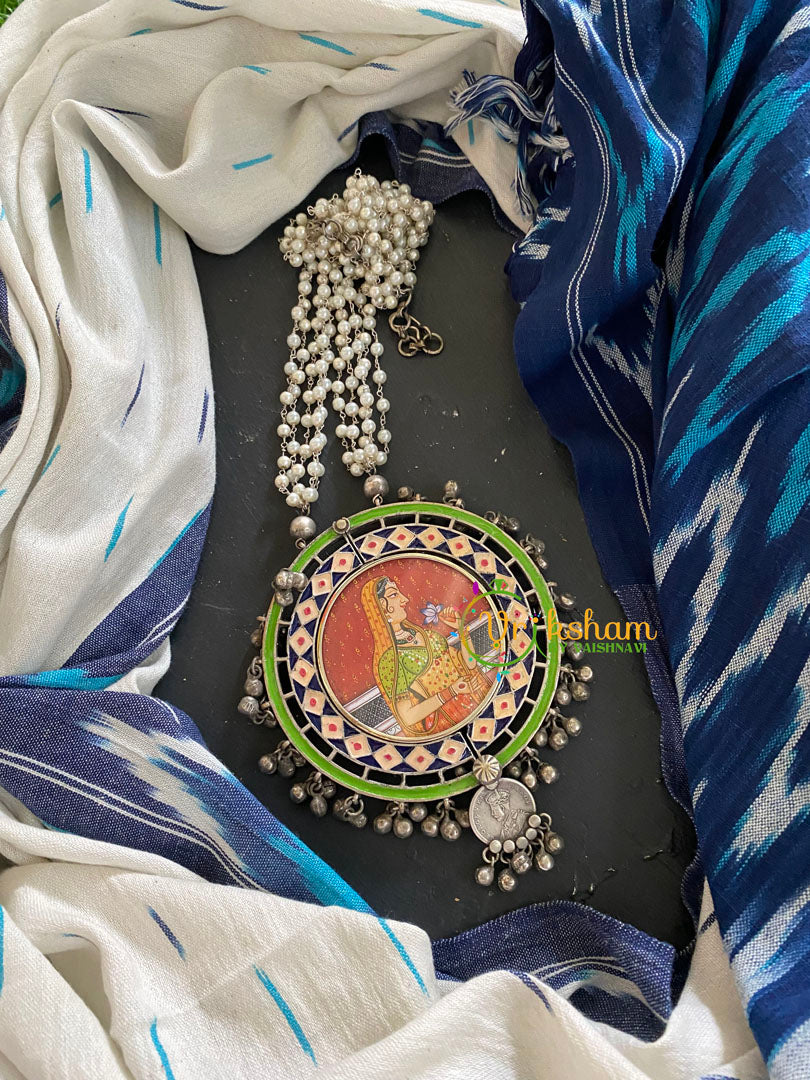 Afghani Silver Neckpiece with Meenakari Pendant-S425