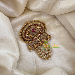 Gold Look Alike Single Jada Billai with Hanging Pearls-Red-G10621