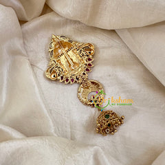 Premium Lakshmi Single Jada Billai  with Jhumkas-Temple Bun Billai - Red Green -G10611