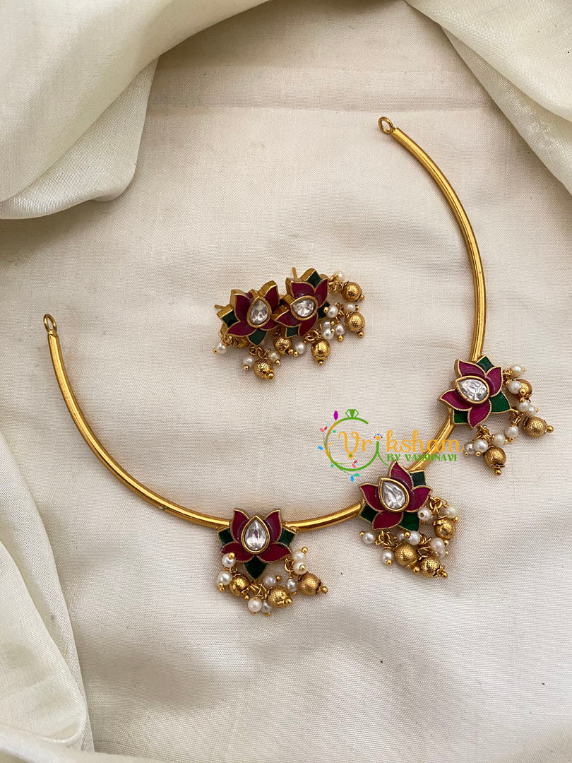 Premium AD Stone Hasli Choker-Lotus-G7397